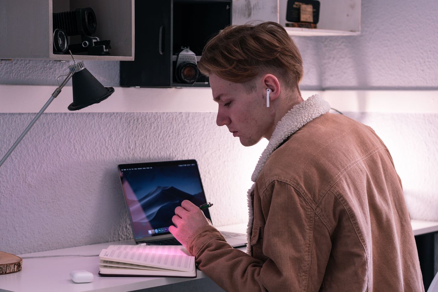 GCSE student revising with a laptop and planner